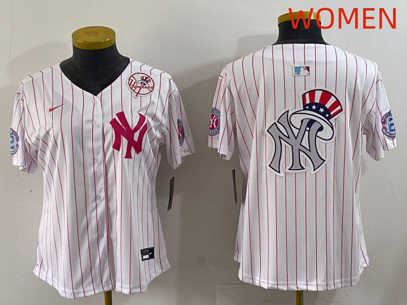 Women 2025 New York Yankees Blank White Stripe Joint Name Nike MLB Jersey style 12->women mlb jersey->Women Jersey